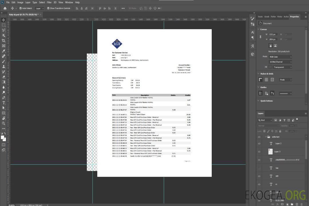Relevé bancaire Liechtenstein LGT template